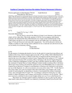 Southern Campaign American Revolution Pension Statements & Rosters Pension application of John Hereford 1W1425 Transcribed by Will Graves Sarah Hereford