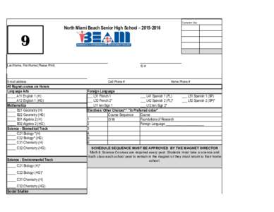 Counselor Use:  North Miami Beach Senior High School – Last Name, First Name (Please Print)