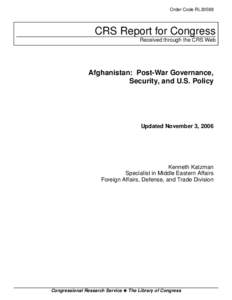 Afghanistan: Post-War Governance,   Security, and U.S. Policy