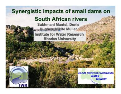 Synergistic impacts of small dams on South African rivers Sukhmani Mantel, Denis Hughes, Nikite Muller Institute for Water Research Rhodes University