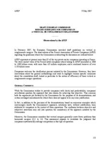 AFEP  9 May 2007 DRAFT EUROPEAN COMMISSION MERGER GUIDELINES FOR COMPANIES IN