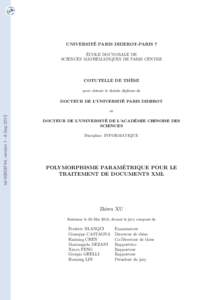 UNIVERSITÉ PARIS DIDEROT-PARIS 7 ÉCOLE DOCTORALE DE SCIENCES MATHEMATIQUES DE PARIS CENTRE COTUTELLE DE THÈSE pour obtenir le double diplôme de