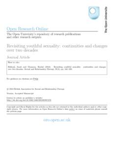 Open Research Online The Open University’s repository of research publications and other research outputs Revisiting youthful sexuality: continuities and changes over two decades