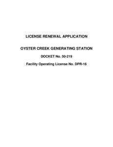 LICENSE RENEWAL APPLICATION OYSTER CREEK GENERATING STATION DOCKET No[removed]