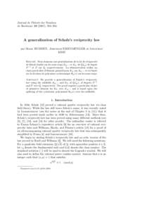 Journal de Th´eorie des Nombres de Bordeaux[removed]), 583–594 A generalization of Scholz’s reciprocity law par Mark BUDDEN, Jeremiah EISENMENGER et Jonathan KISH