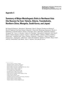 Appendix C. Summary of Major NE Asia Metallogenic Belts