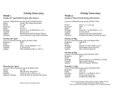 Trinity Term 2015 Week 1 Sunday 26th