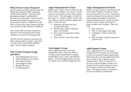 What is Four Corners Program?  Anger Management for Teens Anger Management for Parents