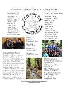 Community Seed - Year at a Glance 2018 Open Circles Hemlock - Craft Night  January 13th