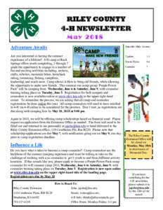RILEY COUNTY 4-H NEWSLETTER M ayAdventure Awaits  Inside this issue: