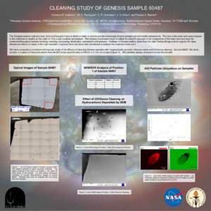 CLEANING STUDY OF GENESIS SAMPLE[removed]Kimberly R. Kuhlman1, M. C. Rodriguez2, C. P. Gonzalez2, J. H. Allton2, and Donald S. Burnett3 1Planetary Science Institute, 1700 East Fort Lowell Blvd., Suite 106, Tucson, AZ 85719