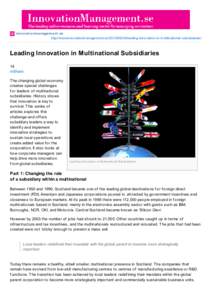 Leading Innovation in Multinational Subsidiaries