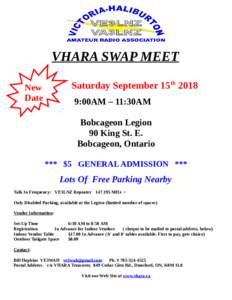 VHARA SWAP MEET Saturday September 15th 2018 New Date