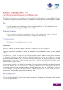 SIGN Scottish Intercollegiate Guidelines Network Audit tool for SIGN Guideline 114: non-pharmaceutical management of depression