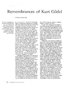 Remembrances of Kurt Codel by Olga Taussky-Todd , This article is adapted from a talk given in Salzburg in July 1983, The remarks on the