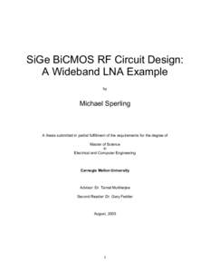 SiGe BiCMOS RF Circuit Design: A Wideband LNA Example by Michael Sperling