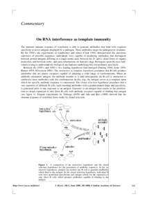 Commentary  On RNA interference as template immunity The humoral immune response of vertebrates is able to generate antibodies that bind with exquisite specificity to novel antigens displayed by a pathogen. These antibod