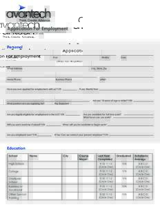 Application For Employment DRUG TEST REQUIRED FOR HIRE Personal Last Name