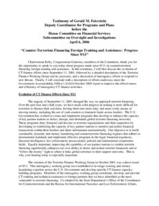 Testimony before House Financial Services, Subcommittee on Oversight