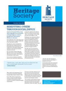 Heritage Society December Edition 2013 BENEFITTING OTHERS THROUGH SOCIAL JUSTICE