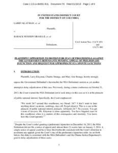 Case 1:13-cvRJL Document 70 FiledPage 1 of 9  IN UNITED STATES DISTRICT COURT FOR THE DISTRICT OF COLUMBIA LARRY KLAYMAN, et. al Plaintiffs,