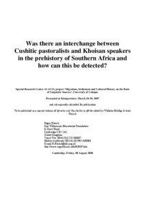Was there an interchange between Cushitic pastoralists and Khoisan speakers in the prehistory of Southern Africa and