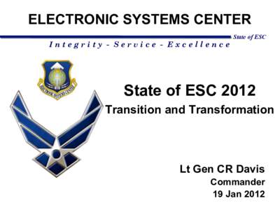 ELECTRONIC SYSTEMS CENTER Integrity - Service - Excellence State of ESC  State of ESC 2012