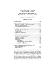 Harvard Journal of Law & Technology Volume 29, Number 1 Fall 2015 WHEN BIOPHARMA MEETS SOFTWARE: BIOINFORMATICS AT THE PATENT OFFICE Saurabh Vishnubhakat & Arti K. Rai*