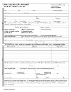 CRIMINAL HISTORY RECORD INFORMATION REQUEST Last Fairfax County Police Dept[removed]Page Ave