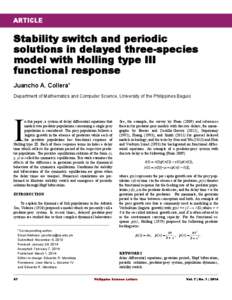 ARTICLE  Stability switch and periodic solutions in delayed three-species model with Holling type III functional response