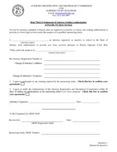 ATTORNEY REGISTRATION AND DISCIPLINARY COMMISSION of the SUPREME COURT OF ILLINOIS E-mail:  Fax: (