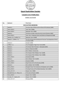 Egypt Exploration Society Complete List of Publications (shaded = out of stock) No.