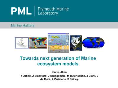 Towards next generation of Marine ecosystem models Icarus Allen, Y Artioli, J Blackford, J Bruggeman, M Butenschon, J Clark, L de Mora, L Polimene, S Sailley.