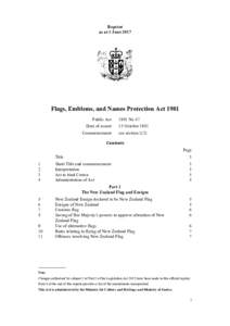 Reprint as at 3 June 2017 Flags, Emblems, and Names Protection Act 1981 Public Act Date of assent