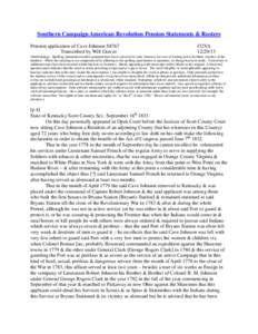 Southern Campaign American Revolution Pension Statements & Rosters Pension application of Cave Johnson S8767 Transcribed by Will Graves f32VA[removed]