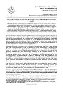 Court of Justice of the European Union PRESS RELEASE NoLuxembourg, 6 October 2015 Press and Information
