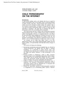 Reprinted from The Police Journal, with permission of Vathek Publishing Ltd.  KHALID KHAN LLB, LLM University College, London  CHILD PORNOGRAPHY