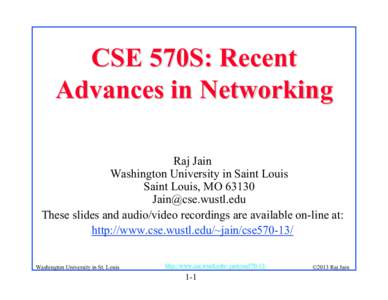 CSE 570S: Recent Advances in Networking
