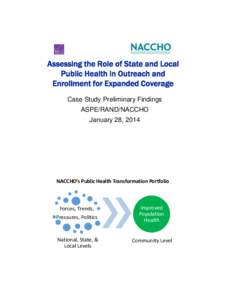 Assessing the Role of State and Local Public Health in Outreach and Enrollment for Expanded Coverage Case Study Preliminary Findings ASPE/RAND/NACCHO January 28, 2014