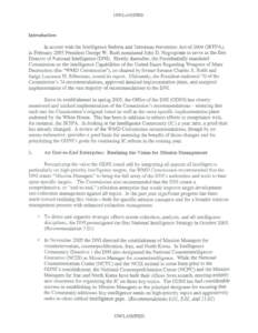 UNCLASSIFIED  Introduction In accord with the Intelligence Reform and Terrorism Prevention Act of[removed]IRTPA), in February 2005 President George W. Bush nominated John D. Negroponte to serve as the first Director of Nat