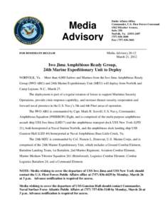 Media Advisory FOR IMMEDIATE RELEASE Public Affairs Office Commander, U.S. Fleet Forces Command