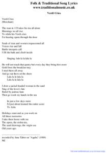 Folk & Traditional Song Lyrics - Verdi Cries