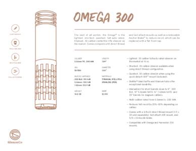 OMEGA 300 LIGHT WEIGHT The best of all worlds: the Omega ™ is the lightest, shortest, quietest, full auto rated, titanium .30 caliber centerfire rifle silencer on