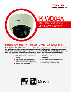 IK-WD04A 1MP Varifocal Indoor Mini-Dome Camera Simple, low cost IP mini-dome with Varifocal lens The IK-WD04A is a 720p HD IP mini-dome camera that is ideal for a variety of indoor video surveillance environments.
