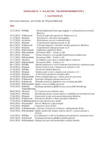 SEMINARIUM Z RACHUNKU PRAWDOPODOBIEŃSTWA I ZASTOSOWAŃ Kierownik seminarium: prof. dr hab. inż. Wojciech Bartoszek2012r. M.Pułka2012r.