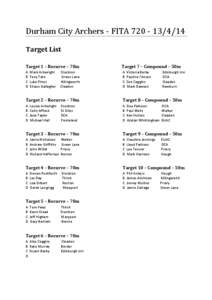 Durham City Archers - FITA[removed]Target List Target 1 – Recurve – 70m Target 7 – Compound – 50m