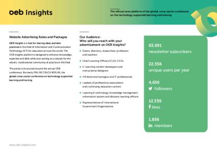  Insights  Website Advertising Rates and Packages OEB Insights is a hub for sharing ideas and best practices in the field of Information and Communication Technology (ICT) for education all over the world. The