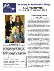 SMB Newsletter  Volume 21 #1 - January 2008 SMB Membership now On-Line