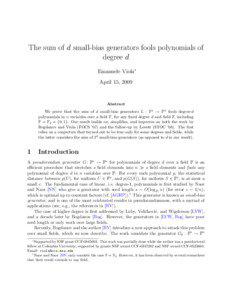 The sum of d small-bias generators fools polynomials of degree d Emanuele Viola∗