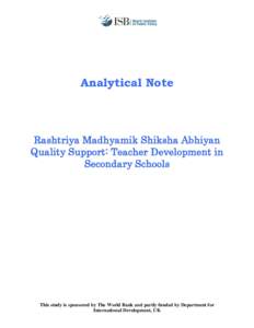Analytical Note  Rashtriya Madhyamik Shiksha Abhiyan Quality Support: Teacher Development in Secondary Schools